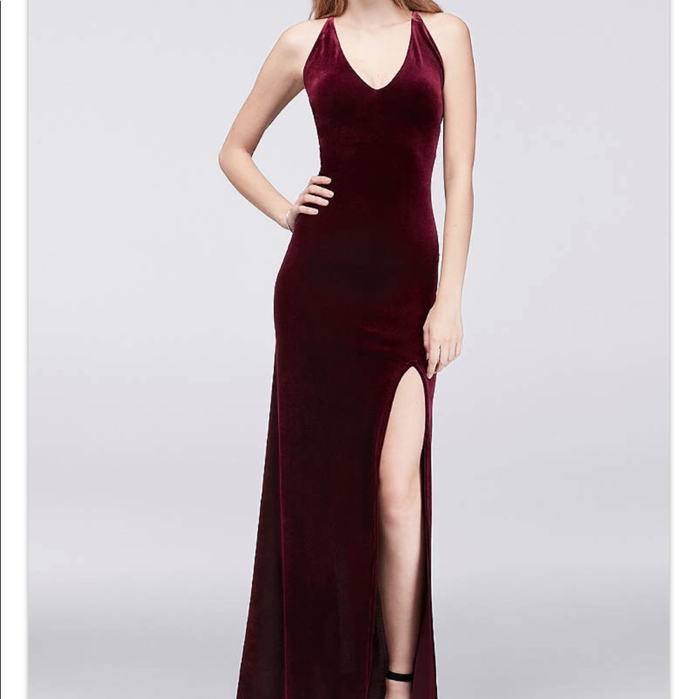 maroon velvet prom dress